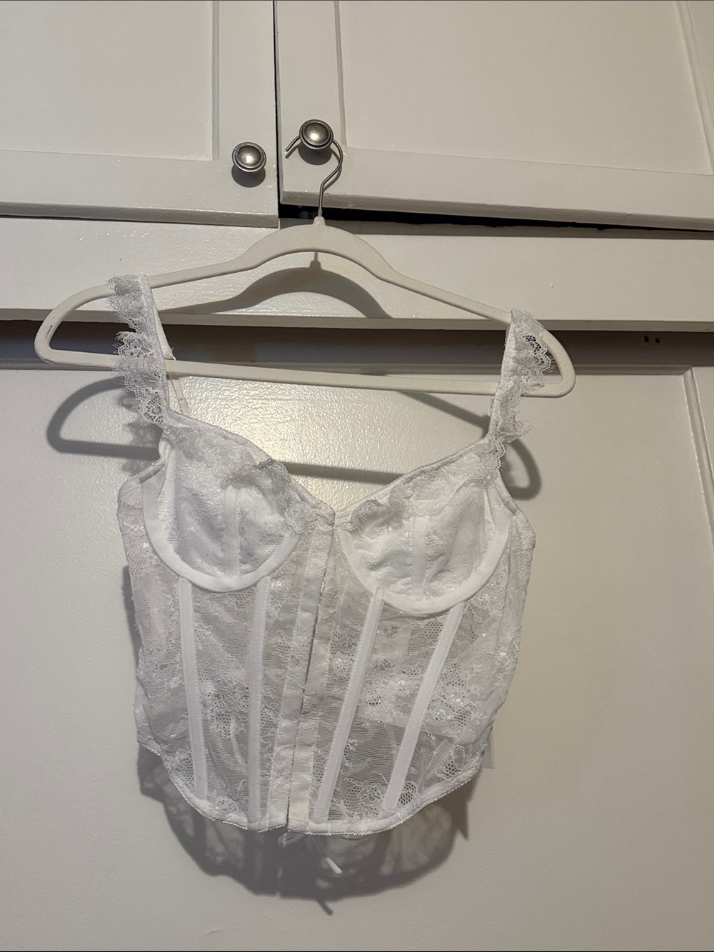 White Lace Longline Bustier Bra with Underwire Support